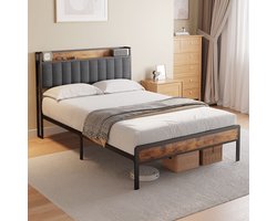 Xbro Bed 140 x 200 cm met Hoofdbord en Metalen Bedbodem,Tweepersoonsbed met 35 cm Opbergruimte, Gemakkelijk te Monteren