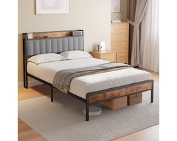 Xbro Bed 140 x 200 cm met Hoofdbord en Metalen Bedbodem,Tweepersoonsbed met 35 cm Opbergruimte, Gemakkelijk te Monteren