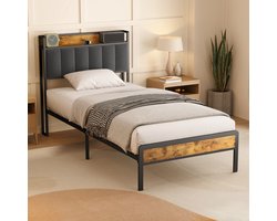 Xbro Bed 90 x 200 cm met Hoofdbord en Metalen Bedbodem, Eenpersoonsbed met 35 cm Opbergruimte, Gemakkelijk te Monteren