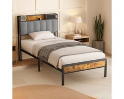 Xbro Bed 90 x 200 cm met Hoofdbord en Metalen Bedbodem, Eenpersoonsbed met 35 cm Opbergruimte, Gemakkelijk te Monteren