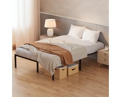 Xbro Bedframe 140x200 cm – 37 cm Hoog met Opbergruimte – Metalen Tweepersoonsbed – Stevig en Stil – Eenvoudige Montage – Zwart