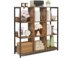 Xbro Boekenkast – Industrieel met 9 Planken, Hout & Metaal, Open Vakkenkast, Opbergruimte – Boekenrek – Voor Woonkamer, Slaapkamer, Kantoor – 101.5×30×100 cm – Retro
