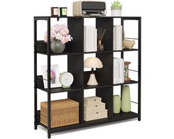 Xbro Boekenkast – Industrieel met 9 Planken, Hout & Metaal, Open Vakkenkast, Opbergruimte – Boekenrek – Voor Woonkamer, Slaapkamer, Kantoor – 101.5×30×100 cm – Zwart
