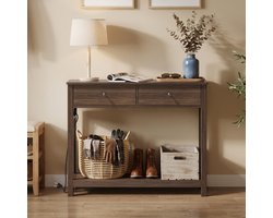 Xbro Consoletafel, Haltafel met 2 Lades en Opbergplank, Sidetable met EU-Stopcontact en USB,Retro