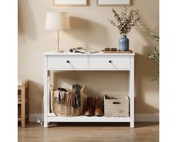 Xbro Consoletafel, Haltafel met 2 Lades en Opbergplank, Sidetable met EU-Stopcontact en USB,Wit