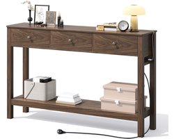 Xbro Consoletafel, Haltafel met 3 Lades en Opbergplank, Sidetable met EU-Stopcontact en USB,Retro