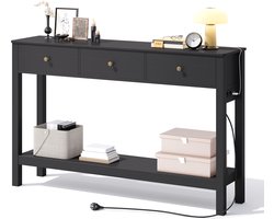 Xbro Consoletafel, Haltafel met 3 Lades en Opbergplank, Sidetable met EU-Stopcontact en USB,Zwart