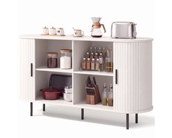 Xbro Dressoir met Houtlook Schuifdeuren – Buffetkast met Verstelbare Planken en EU-stopcontact – Wit