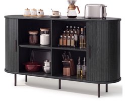 Xbro Dressoir met Houtlook Schuifdeuren – Buffetkast met Verstelbare Planken en EU-stopcontact – Zwart