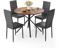 Xbro Eetkamerset met 4 Eetkamerstoelen, Eettafel en Stoelen van leer, geschikt voor 4 personen, Moderne Eetkamer Stoelen Set met ronde tafel, voor woonkamer, eetkamer en kantoor, Retro