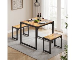 Xbro Eetkamerset voor 2 Personen,Eettafel met 2 Banken,Eethoek,Ruimtebesparend,Waterbestendig,Retro
