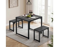 Xbro Eetkamerset voor 2 Personen,Eettafel met 2 Banken,Eethoek,Ruimtebesparend,Waterbestendig,Zwrat