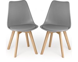 Xbro Eetkamerstoel Set van 2 - Kuipstoel met Houten Poten - Eettafelstoel - Keukenstoelen set 2 met Schuimzitting - Grijs