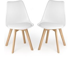 Xbro Eetkamerstoel Set van 2 - Kuipstoel met Houten Poten - Eettafelstoel - Keukenstoelen set 2 met Schuimzitting - Wit