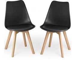 Xbro Eetkamerstoel Set van 2 - Kuipstoel met Houten Poten - Eettafelstoel - Keukenstoelen set 2 met Schuimzitting - Zwart