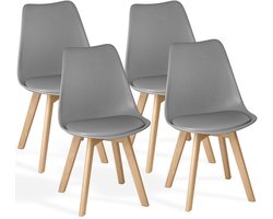 Xbro Eetkamerstoel Set van 4 - Kuipstoel met Houten Poten - Eettafelstoel - Keukenstoelen set 4 met Schuimzitting - Grijs