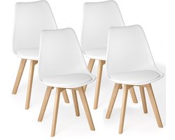 Xbro Eetkamerstoel Set van 4 - Kuipstoel met Houten Poten - Eettafelstoel - Keukenstoelen set 4 met Schuimzitting - Wit
