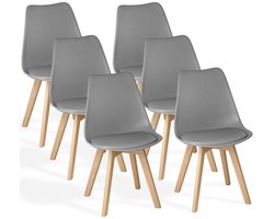 Xbro Eetkamerstoel Set van 6 - Kuipstoel met Houten Poten - Eettafelstoel - Keukenstoelen set 6 met Schuimzitting - Grijs