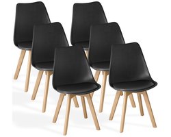 Xbro Eetkamerstoel Set van 6 - Kuipstoel met Houten Poten - Eettafelstoel - Keukenstoelen set 6 met Schuimzitting - Zwart