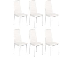 Xbro Eetkamerstoelen Set van 6 – Comfortabele Stoelen met Hoge Rugleuning – Imitatieleer – Voor Eetkamer, Keuken en Woonkamer – Modern Design – 96x41x39 cm