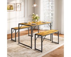 Xbro Eettafel – Ruimtebesparend ontwerp met stevig metalen frame – Complete Eetkamerset met 2 banken – Waterdicht & gemakkelijk schoon te maken – Voor keuken, eetkamer en kleine appartementen – 110×70×75 cm – Retro