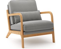Xbro Fauteuil - Comfortabele Design met Houten Frame - Enkel Zetel - 65 x 82 x 75 cm - Lichtgrijs