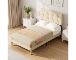 Xbro Gestoffeerd Bed 120 x 200 cm met Hoofdbord en Lattenbodem, Tweepersoonsbed met 20 cm Opbergruimte, Eenvoudige Montage,Donkergrijs