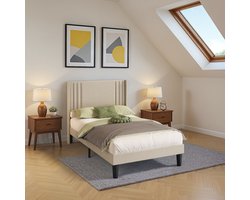 Xbro Gestoffeerd Bed 120 x 200 cm-Tweepersoonsbed met Hoofdbord en Lattenbodem-Beige