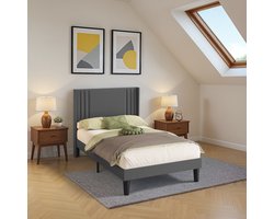 Xbro Gestoffeerd Bed 120 x 200 cm-Tweepersoonsbed met Hoofdbord en Lattenbodem-Donkergrijs