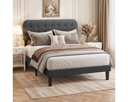 Xbro Gestoffeerd Bed 140 x 200 cm met Verstelbaar Hoofdbord en Lattenbodem, Tweepersoonsbed met 20 cm Opbergruimte, Eenvoudige Montage,Donkergrijs