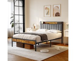Xbro Gestoffeerd Bed 140 x 200 cm - Tweepersoonsbed met 35 cm Opbergruimte - Lichtgrijs