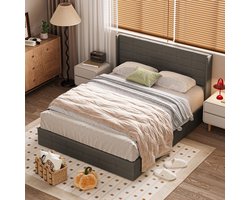 Xbro Gestoffeerd Bed 160 x 200 cm - Hydraulisch Bedframe met grote opbergruimte - Tweepersoonsbed met Hoofdbord en Lattenbodem - Bedframe geschikt voor tieners en volwassenen - Donkergrijs