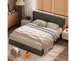 Xbro Gestoffeerd Bed 180 x 200 cm - Hydraulisch Bedframe met grote opbergruimte - Tweepersoonsbed met Hoofdbord en Lattenbodem - Bedframe geschikt voor tieners en volwassenen - Donkergrijs