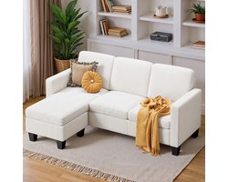 Xbro Hoekbank – Hoekzetel met Slaapfunctie – L-vormige Slaapbank – Fluweel – 4-Zits – Beige