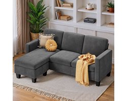 Xbro Hoekbank – Hoekzetel met Slaapfunctie – L-vormige Slaapbank – Fluweel – 4-Zits – Zwart