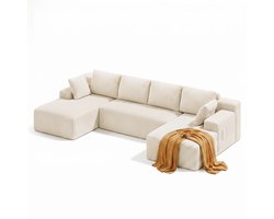 Xbro Hoekbank in U-vorm met Slaapfunctie,Modulaire Hoekbank Vrij te Combineren, Luxe Fluwelen Bank,6-Zits,Beige