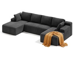 Xbro Hoekbank in U-vorm met Slaapfunctie,Modulaire Hoekbank Vrij te Combineren, Luxe Fluwelen Bank,6-Zits,Donkergrijs