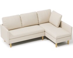 Xbro Hoekbank met Slaapfunctie, L-vormige Bank, 3-zits Veranderbare Hoekbank, Modulaire Slaapbank van ademend en zacht frottéestof, Sectiebanken voor woonkamer en gastenverblijf，Beige