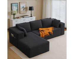 Xbro Hoekbank met Slaapfunctie – L-vormige Bank met Opbergruimte aan de Zijkant – Fluweel – 4-Zits – Donkergrijs