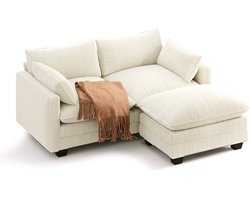 Xbro Hoekbank met Slaapfunctie – L-vormige Bank met Verplaatsbare Hocker – Corduroy – 3-Zits – Beige