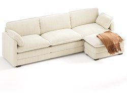 Xbro Hoekbank met Slaapfunctie – L-vormige Bank met Verplaatsbare Hocker – Corduroy – 4-Zits – Beige