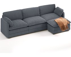 Xbro Hoekbank met Slaapfunctie – L-vormige Bank met Verplaatsbare Hocker – Corduroy – 4-Zits – Donkergrijs