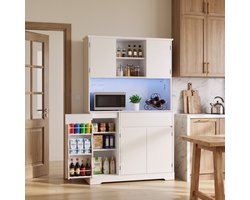 Xbro Keukenkast met 1 Lades,5 Deuren en 4 Verstelbare Planken,Buffetkast met Verstelbare LED-Verlichting en EU-stekker,Opbergkast voor Keuken en Woonkamer,Wit