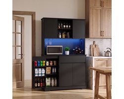 Xbro Keukenkast met 1 Lades,5 Deuren en 4 Verstelbare Planken,Buffetkast met Verstelbare LED-Verlichting en EU-stekker,Opbergkast voor Keuken en Woonkamer,Zwart