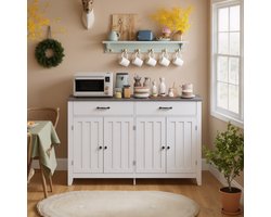 Xbro Keukenkast met 2 Lade en 4 Deuren – Buffetkast met Planken en Open Vak – Voor Keuken, Eetkamer of Woonkamer – 140 x 40 x 90 cm – Grijs
