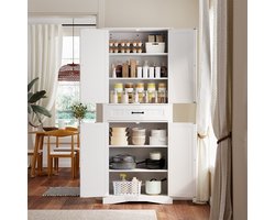 Xbro Keukenkast met 4 Deuren en 2 Lades – Voorraadkast met verstelbare planken – Hoge opbergkast voor keuken en woonkamer – 73 × 39 × 180 cm – Wit