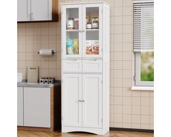 Xbro Keukenkast met Transparante Bovenkast en 2 Laden – Voorraadkast met Anti-Kantelbeveiliging – Hoge Opbergkast voor Keuken, Woonkamer of Washok – 60x30x170 cm
