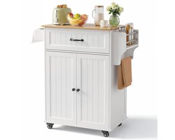 Xbro Keukentrolley met Lade, Kast & Handdoekrek – Keukenkast met Werkblad & Wielen – Serveerwagen – 64x45x85 cm – Wit