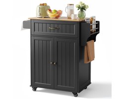 Xbro Keukentrolley met Lade, Kast & Handdoekrek – Keukenkast met Werkblad & Wielen – Serveerwagen – 64x45x85 cm – Zwart