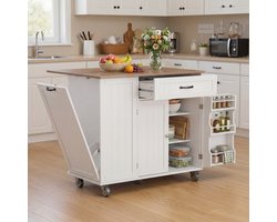 Xbro Keukentrolley op Wieltjes met 1 Lade en 3 Deuren，Keukeneiland Verplaatsbaar met Inklapbaar Werkblad，Keukenwagen，Serveerwagen，Keuken Organizer，Wit
